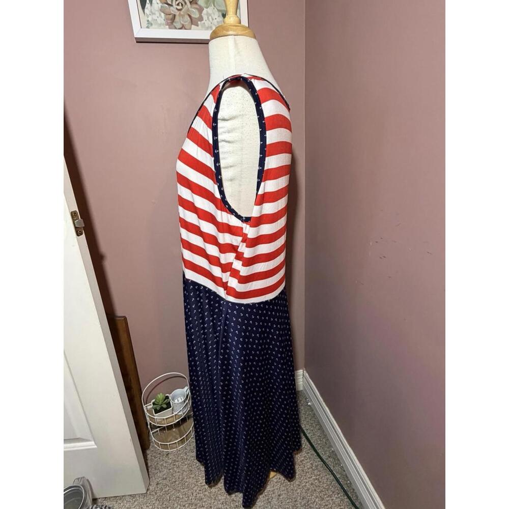 LuLaRoe Nicki Dress 3XL Patriotic Red White Blue Anchors Sleeveless - Picture 2 of 10